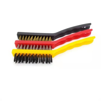 wire brush set with plastic handle including steel wire brush, nylon brush, brass wire brush